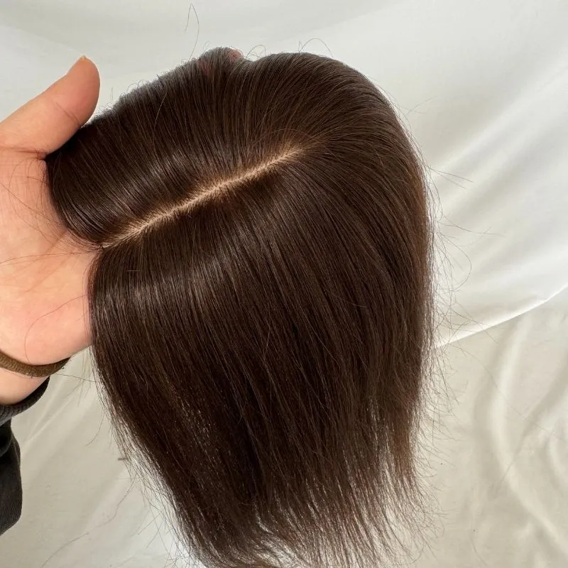 7 x13CM Silk Base Closure Brown Women Toupee Hair Toppers 100% Human Thinning Hairpieces Clip in Remy Hair System 12 Inch