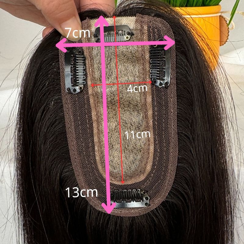 7 x13CM Silk Base Closure Natural Black Women Toupee Hair Toppers 100% Human Thinning Hairpieces Clip in Remy Hair System Black