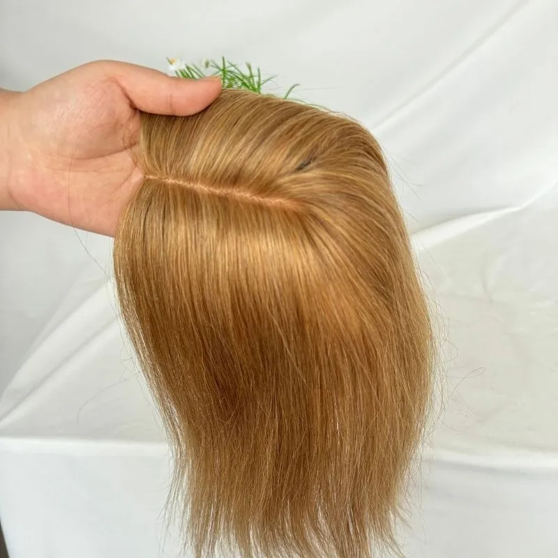 7 x13CM Silk Base Closure Medium Brown Mix Dark Blonde Women Toupee Hair Toppers 100% Human Thinning Hairpieces Clip in Remy Hair System 4P27 Color