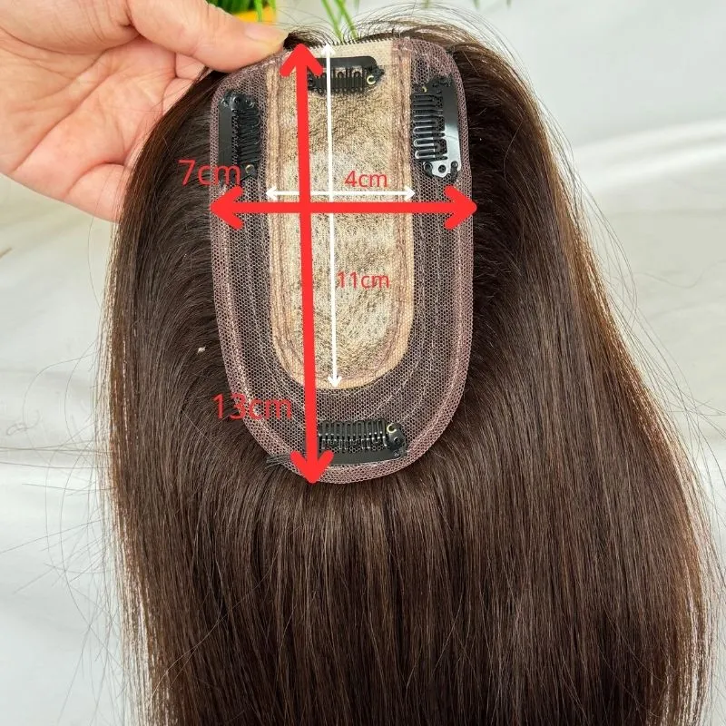 7 x13CM Silk Base Closure Brown Women Toupee Hair Toppers 100% Human Thinning Hairpieces Clip in Remy Hair System 12 Inch
