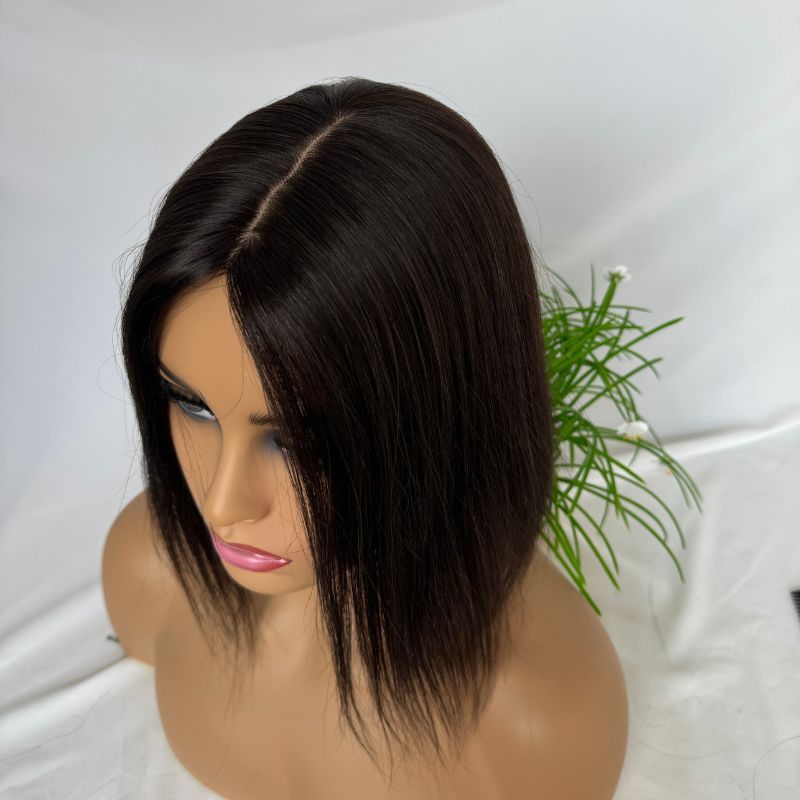 7 x13CM Silk Base Closure Natural Black Women Toupee Hair Toppers 100% Human Thinning Hairpieces Clip in Remy Hair System Black