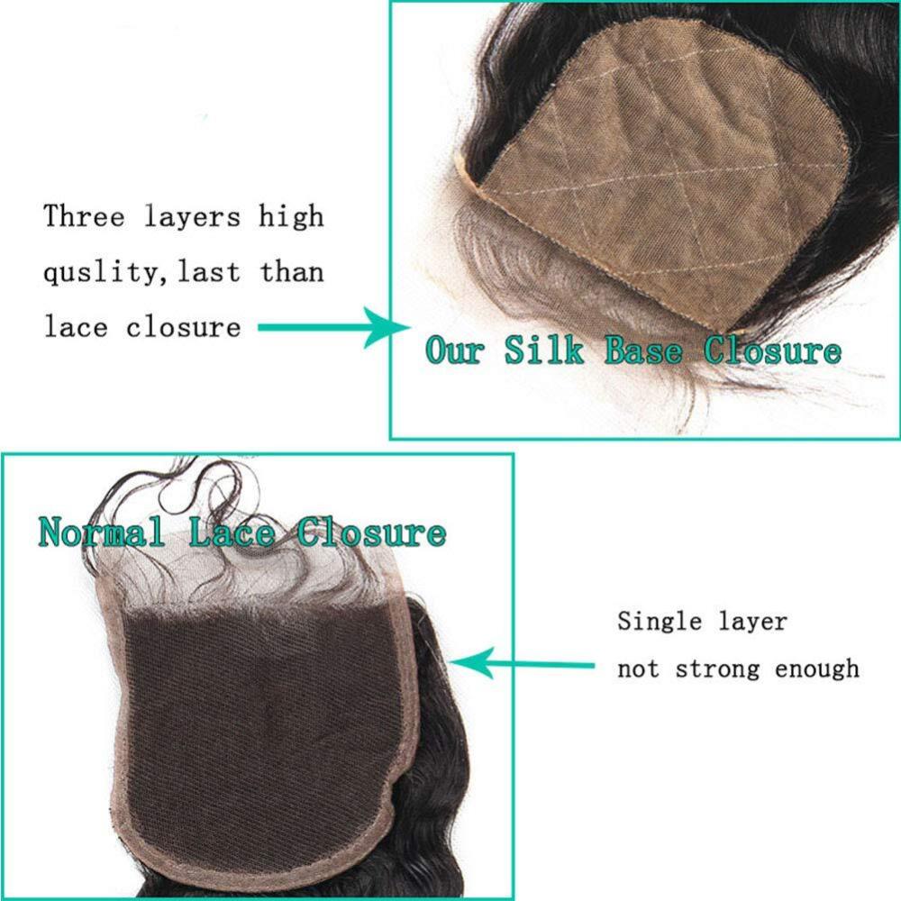 Eseewigs Afro Kinky Curly Silk Based Closure 4x4 Silk Base Lace Human Hair Top Full Closure Piece Bleached Knots Free Part Brazilian Remy Hair 18inch Natural Black
