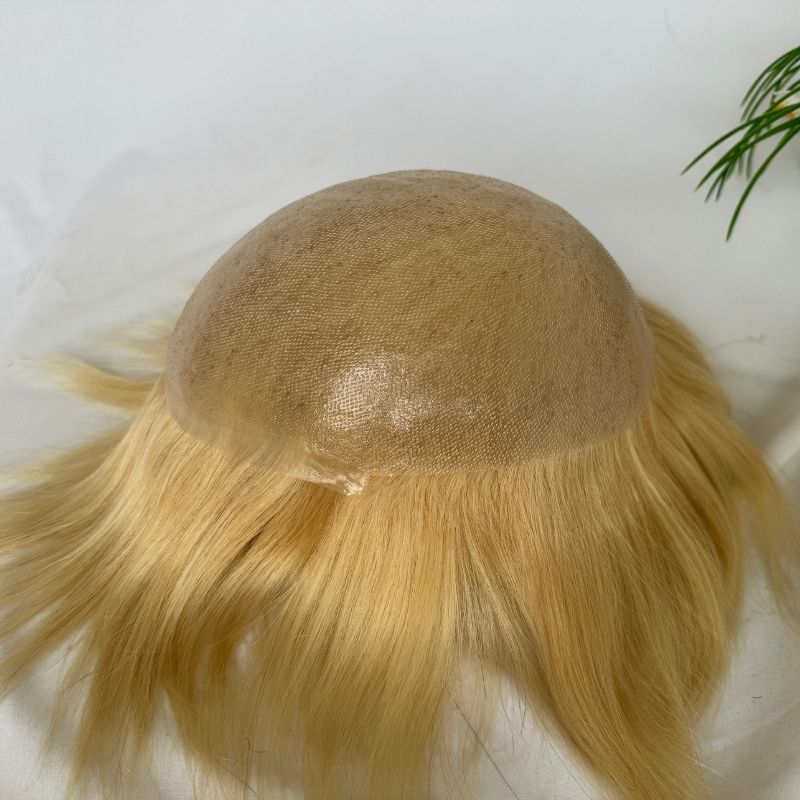 Ultra Thin Skin Cap Base Toupee 100% Human Hair 8X10“ Hairpiece Replacement For Men #613 Blonde Color Hair System