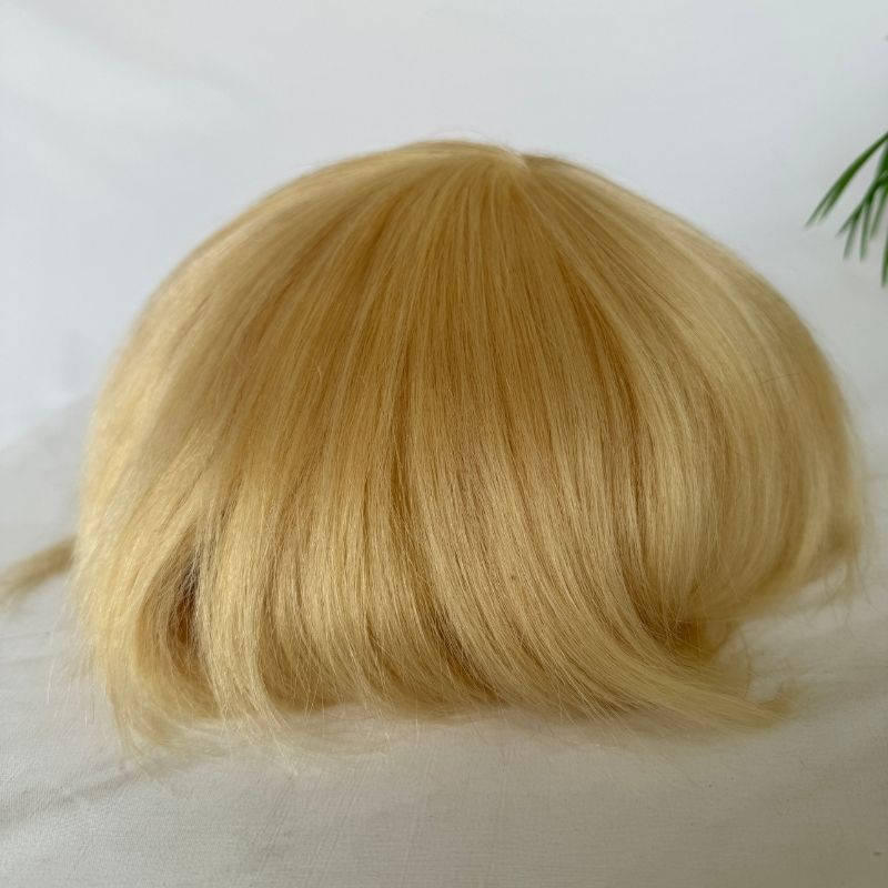 Ultra Thin Skin Cap Base Toupee 100% Human Hair 8X10“ Hairpiece Replacement For Men #613 Blonde Color Hair System