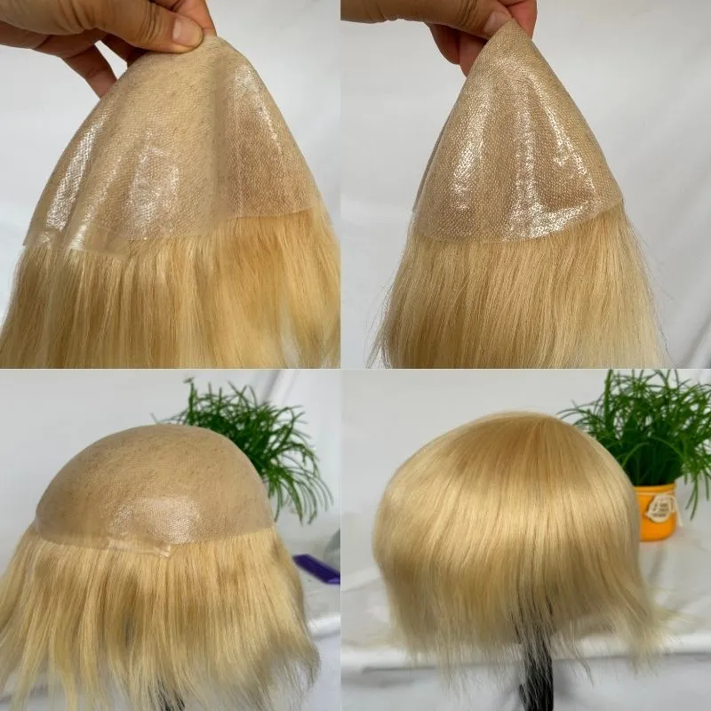 Ultra Thin Skin Cap Base Toupee 100% Human Hair 8X10“ Hairpiece Replacement For Men #613 Blonde Color Hair System