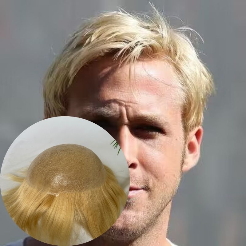 Ultra Thin Skin Cap Base Toupee 100% Human Hair 8X10“ Hairpiece Replacement For Men #613 Blonde Color Hair System