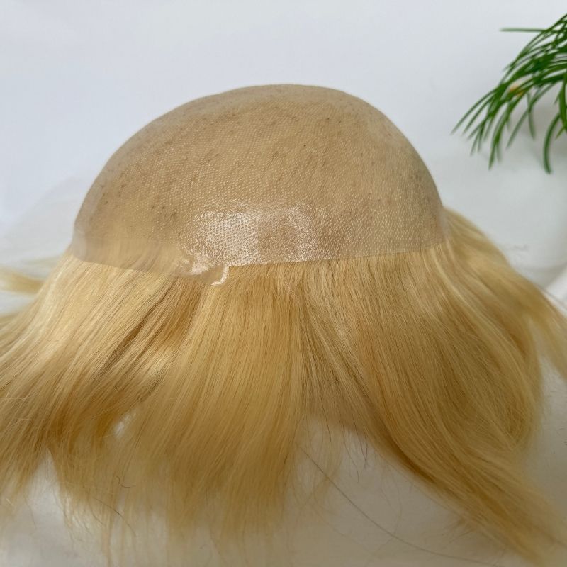 Ultra Thin Skin Cap Base Toupee 100% Human Hair 8X10“ Hairpiece Replacement For Men #613 Blonde Color Hair System