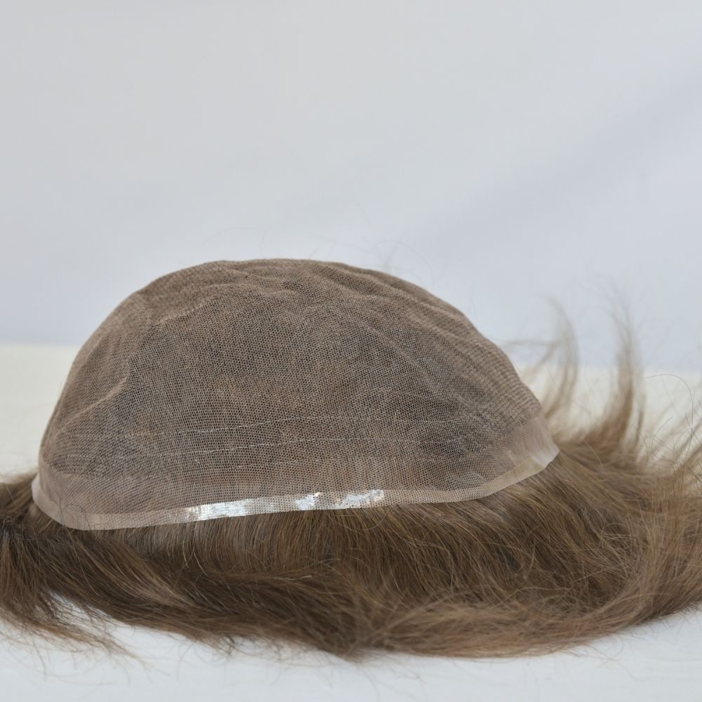 Best 8x10 Men Toupee Full French Lace Cap  Hair Replacement 100% European Human Hair #18 Brown Blonde Color Hairpiece For Men