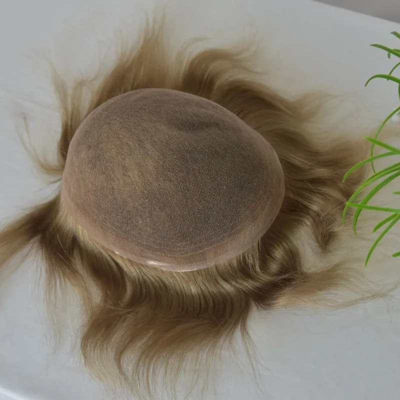 Best 8x10 Men Toupee Full French Lace Cap  Hair Replacement 100% European Human Hair #18 Brown Blonde Color Hairpiece For Men