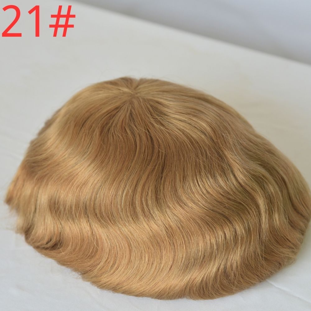 Best 8x10 Men Toupee Full French Lace Cap  Hair Replacement 100% European Human Hair #18 Brown Blonde Color Hairpiece For Men