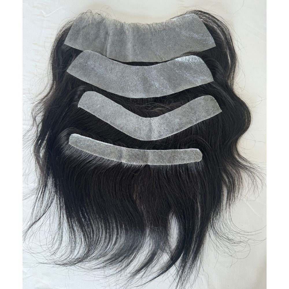 Natural Black  Human Hair Hairline 100% Real Human Hair V Loop Frontal  Full PU Ultra Thin Skin Hair Replacement Forehead Prosthesis 6 Inch