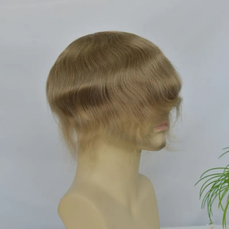 Best 8x10 Men Toupee Full French Lace Cap  Hair Replacement 100% European Human Hair #18 Brown Blonde Color Hairpiece For Men