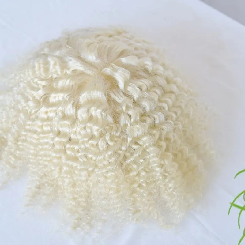 360 Wave Kinky Curly 100% European Human Hair Full French Lace Cap Toupee for Men White Color Hair System 8x10 Hair Replacement