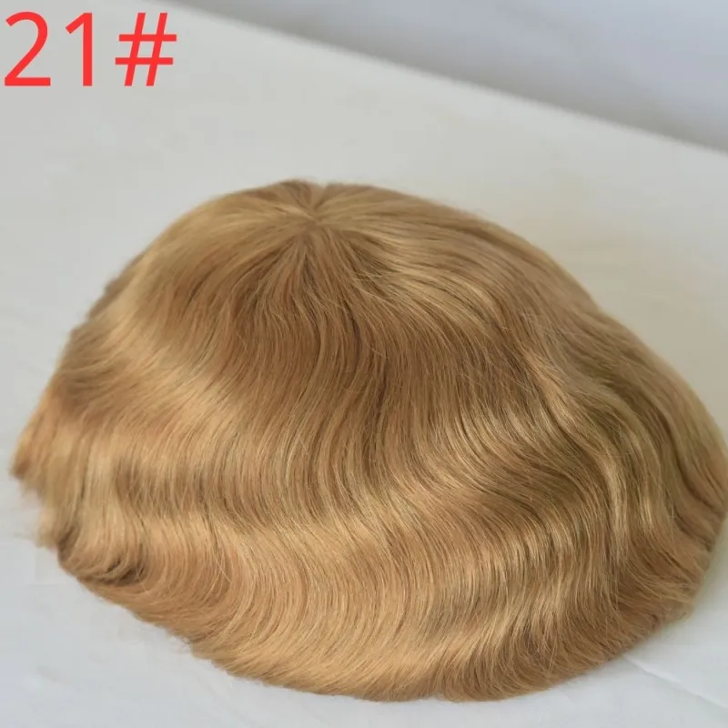 Best 8x10 Men Toupee Full French Lace Cap  Hair Replacement 100% European Human Hair #18 Brown Blonde Color Hairpiece For Men