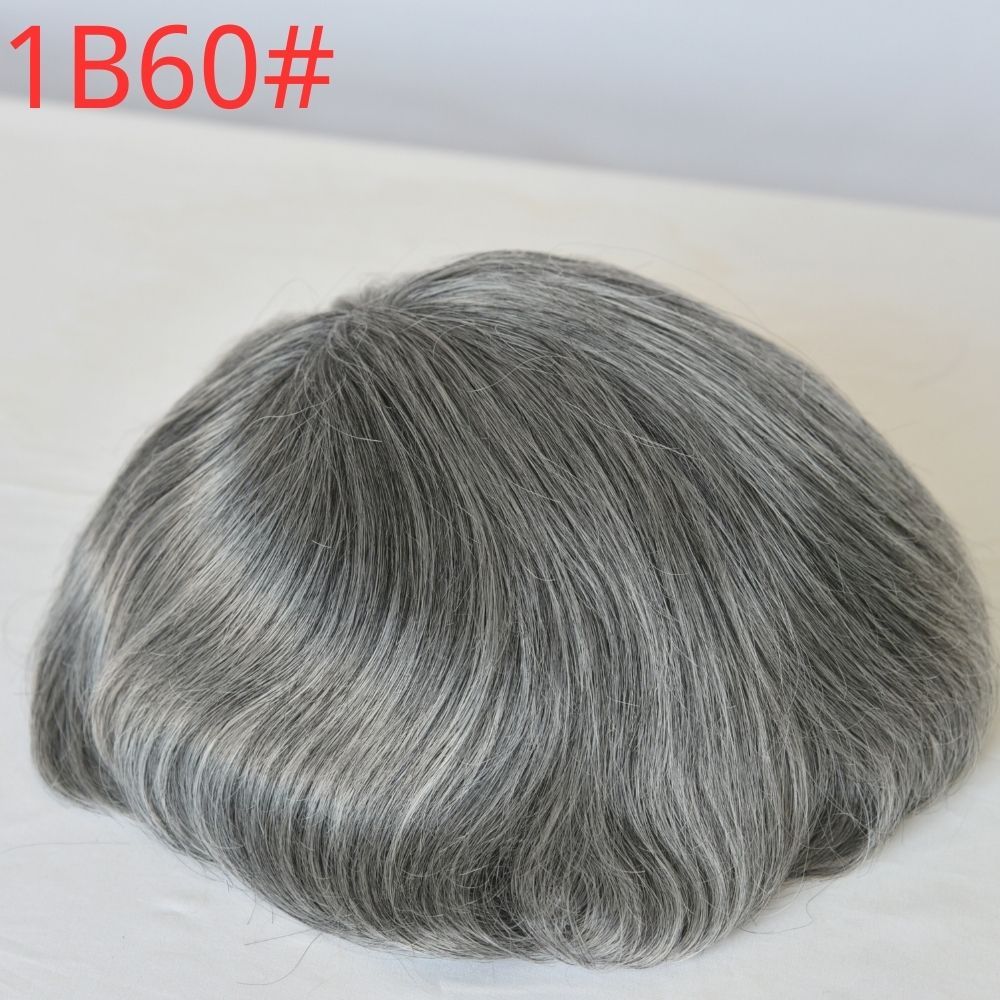 High-quality 8x10 Men Toupee Full French Lace Cap Hair Replacement 40% Black Human Hair Mixed 60% Grey Synthetic Hair System 1B60 Color Hairpiece For Men