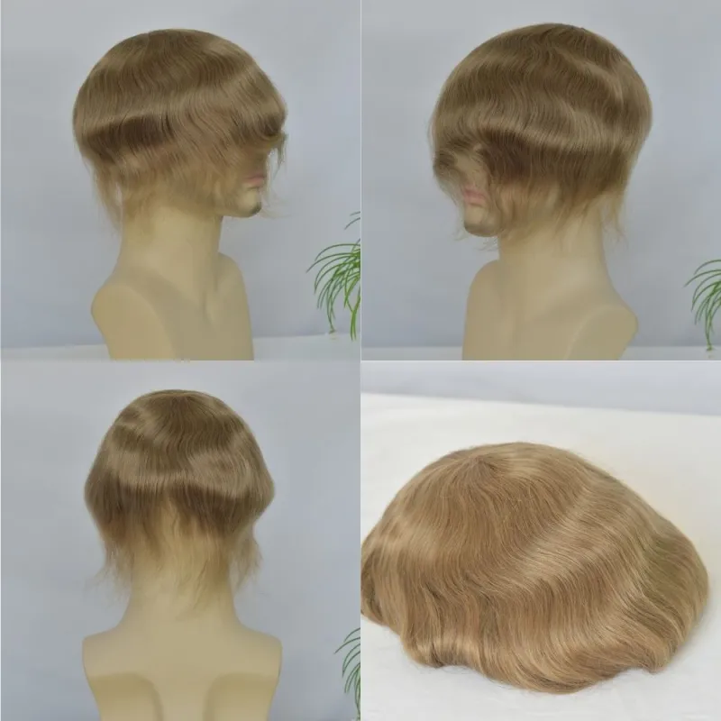 Best 8x10 Men Toupee Full French Lace Cap  Hair Replacement 100% European Human Hair #18 Brown Blonde Color Hairpiece For Men