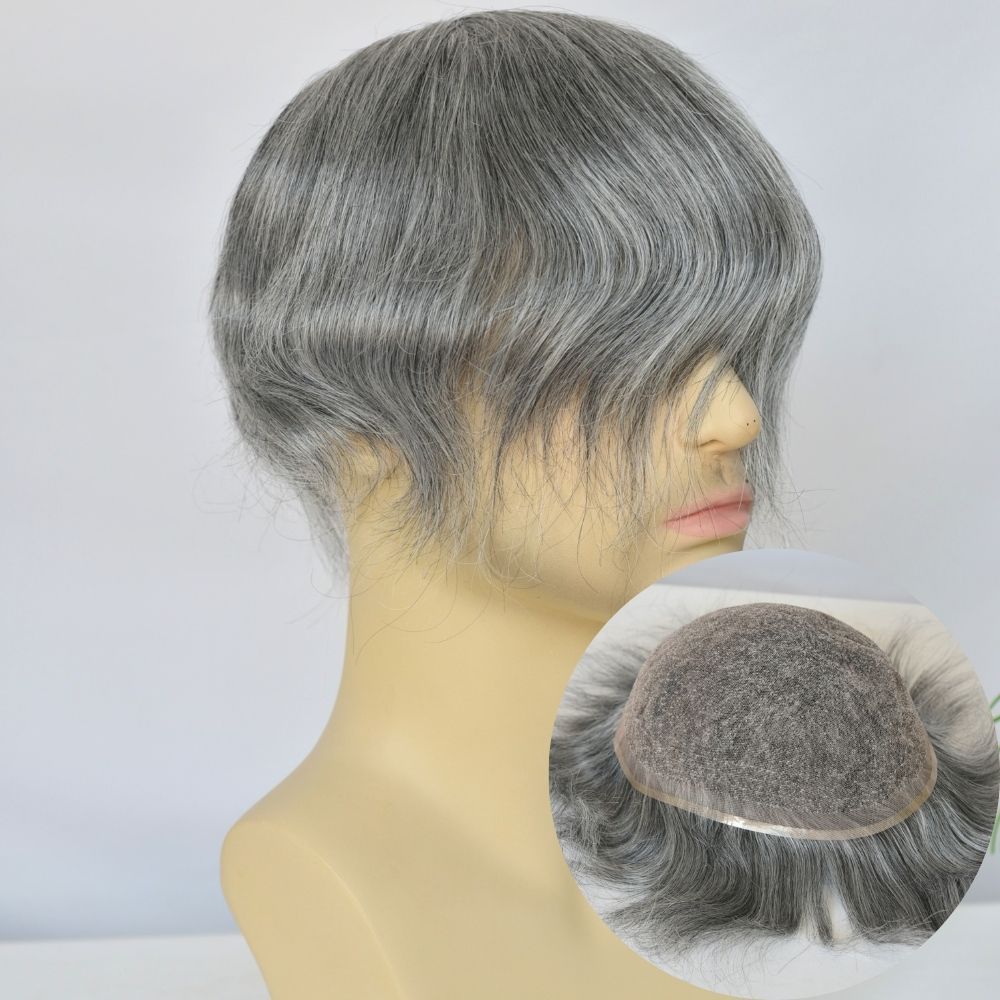 Best Hair Replacement 100%Human Hair with French Lace  8”X10" Hairpiece For Men#21 Ash Blonde Color