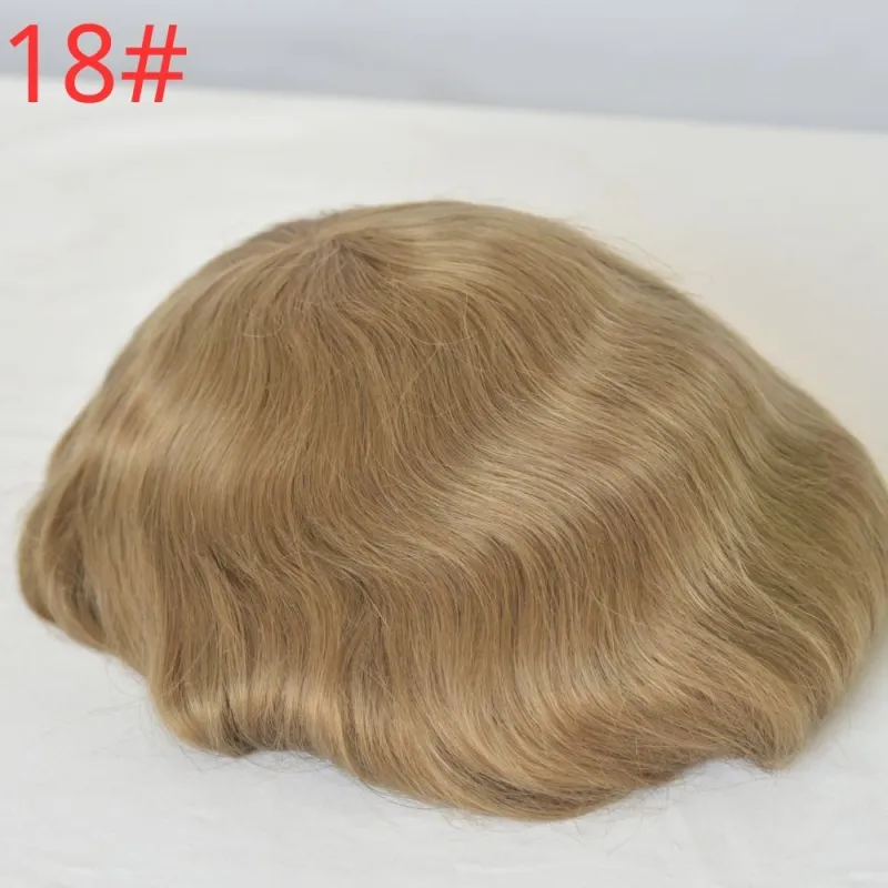 Best 8x10 Men Toupee Full French Lace Cap  Hair Replacement 100% European Human Hair #18 Brown Blonde Color Hairpiece For Men