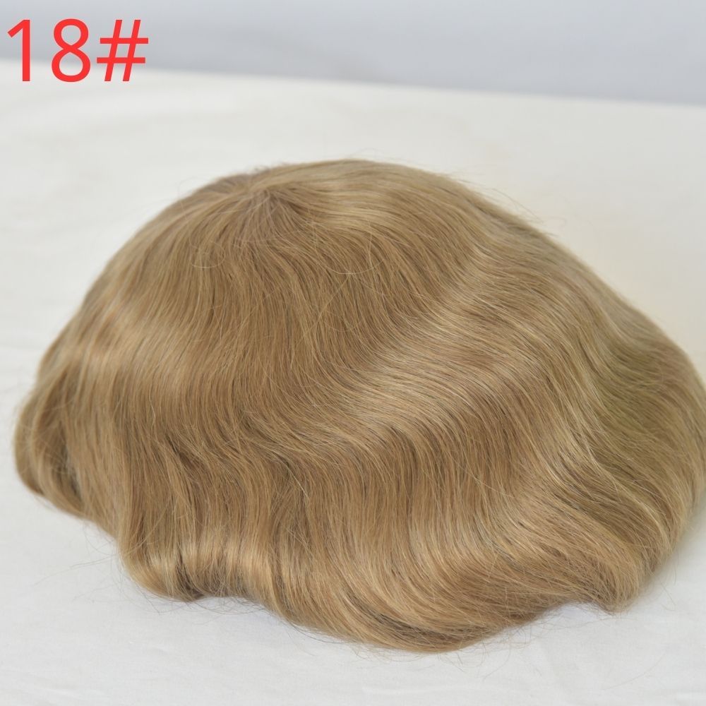 Best 8x10 Men Toupee Full French Lace Cap  Hair Replacement 100% European Human Hair #18 Brown Blonde Color Hairpiece For Men