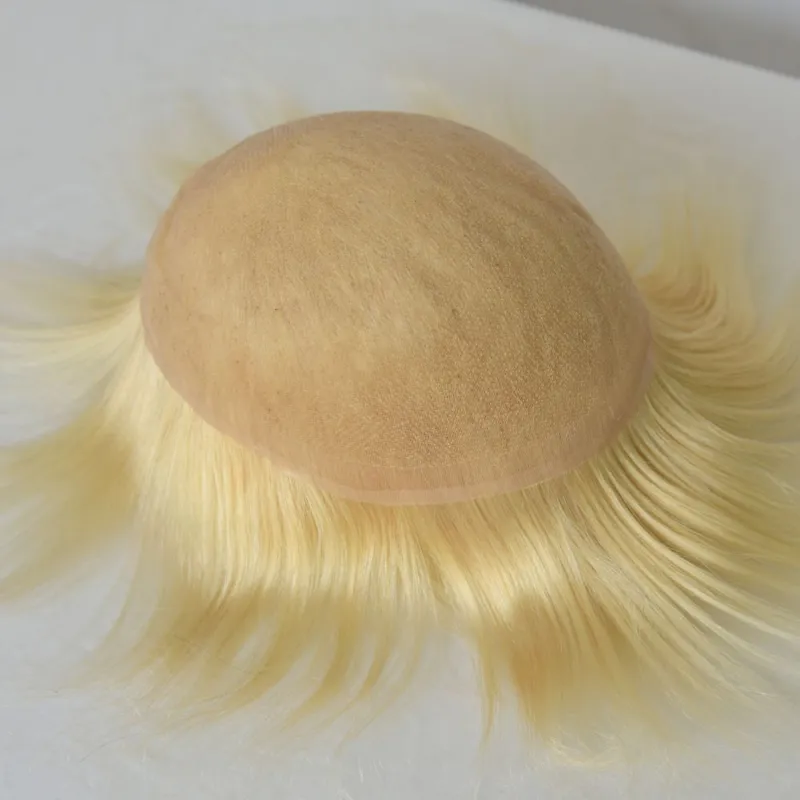 Best 8x10 Men Toupee Full French Lace Cap  Hair Replacement 100% European Human Hair #18 Brown Blonde Color Hairpiece For Men
