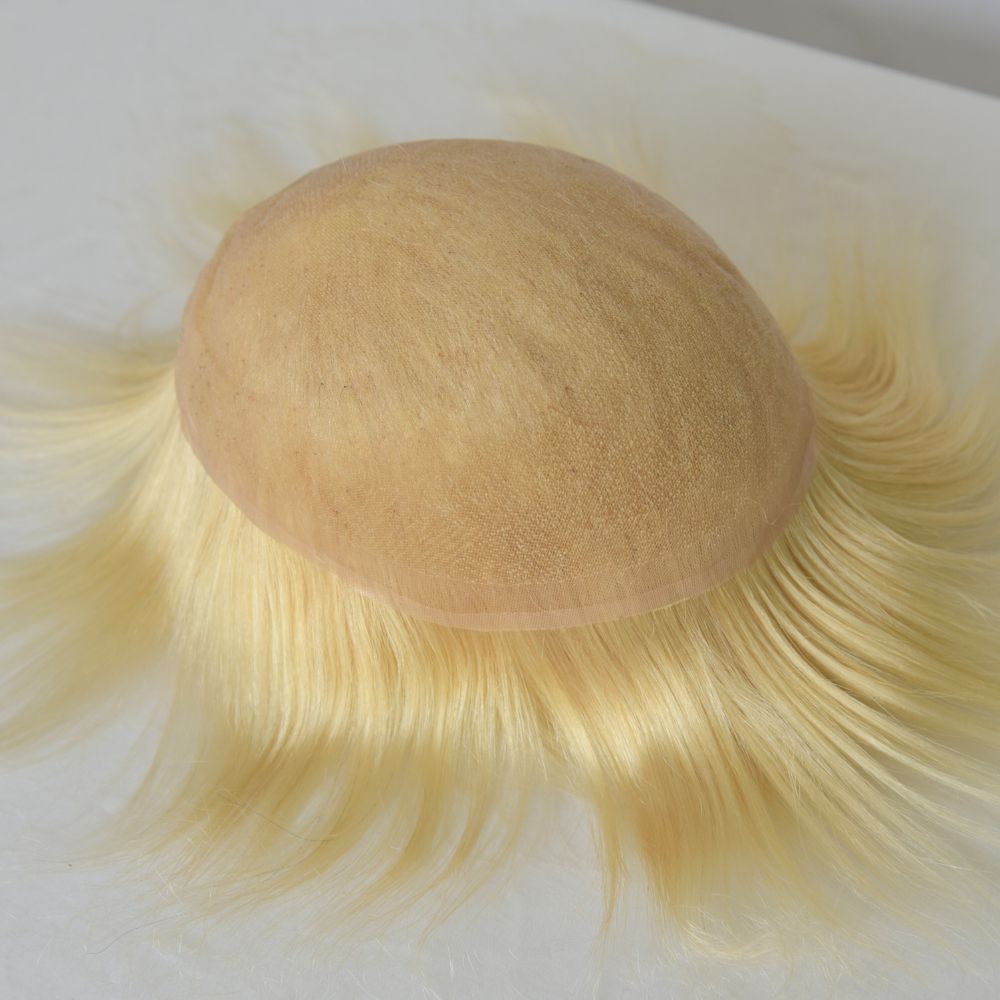 Best 8x10 Men Toupee Full French Lace Cap  Hair Replacement 100% European Human Hair #18 Brown Blonde Color Hairpiece For Men
