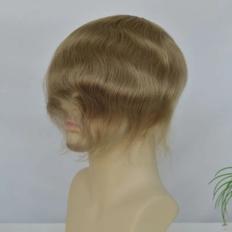Best 8x10 Men Toupee Full French Lace Cap  Hair Replacement 100% European Human Hair #18 Brown Blonde Color Hairpiece For Men