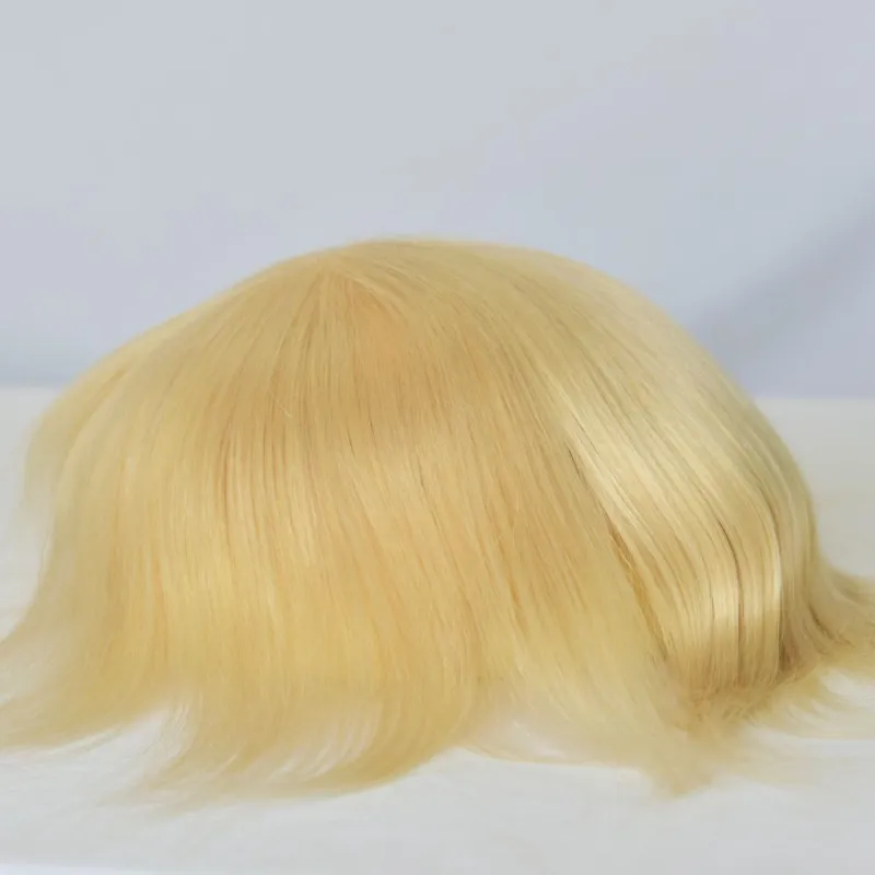 Best 8x10 Men Toupee Full French Lace Cap  Hair Replacement 100% European Human Hair #18 Brown Blonde Color Hairpiece For Men