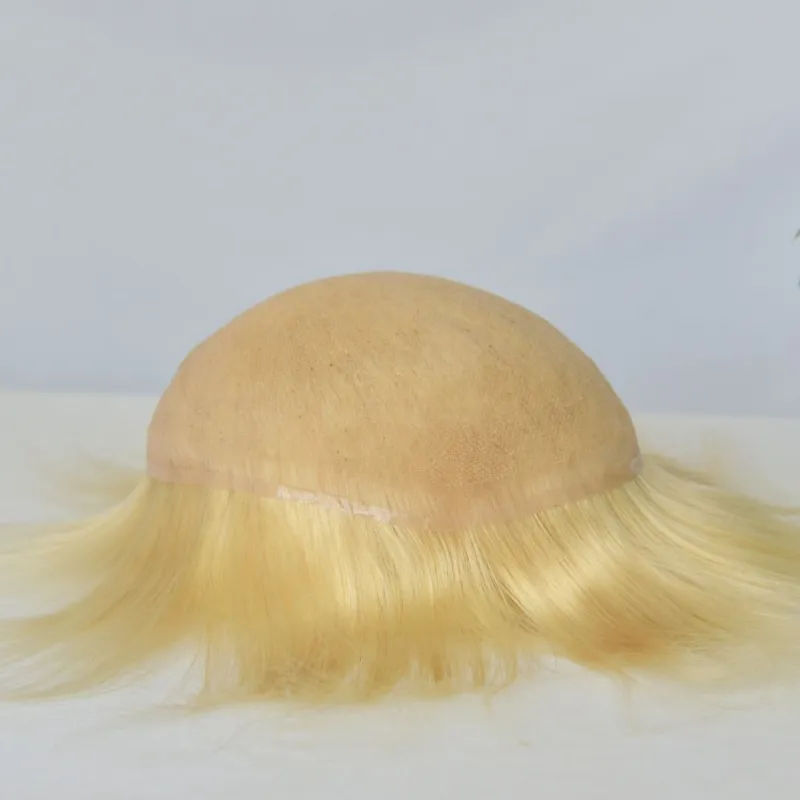 Best 8x10 Men Toupee Full French Lace Cap  Hair Replacement 100% European Human Hair #18 Brown Blonde Color Hairpiece For Men
