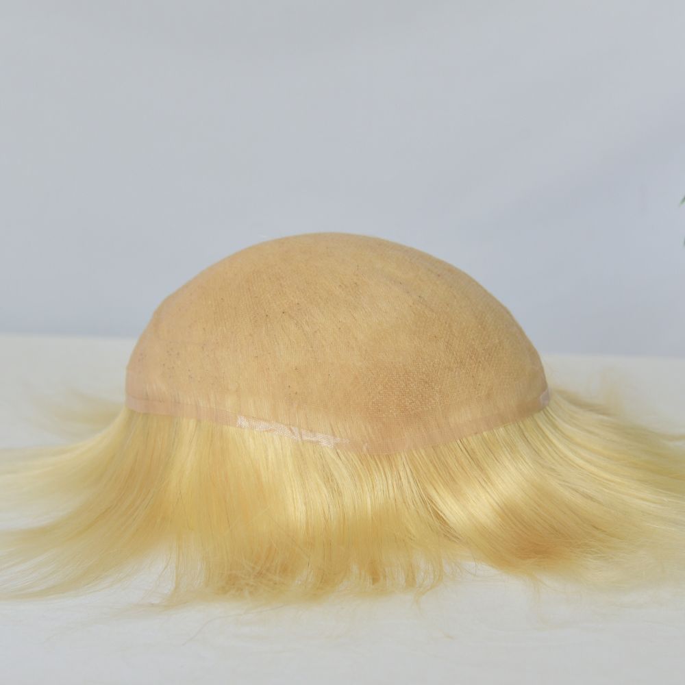 Best 8x10 Men Toupee Full French Lace Cap  Hair Replacement 100% European Human Hair #18 Brown Blonde Color Hairpiece For Men