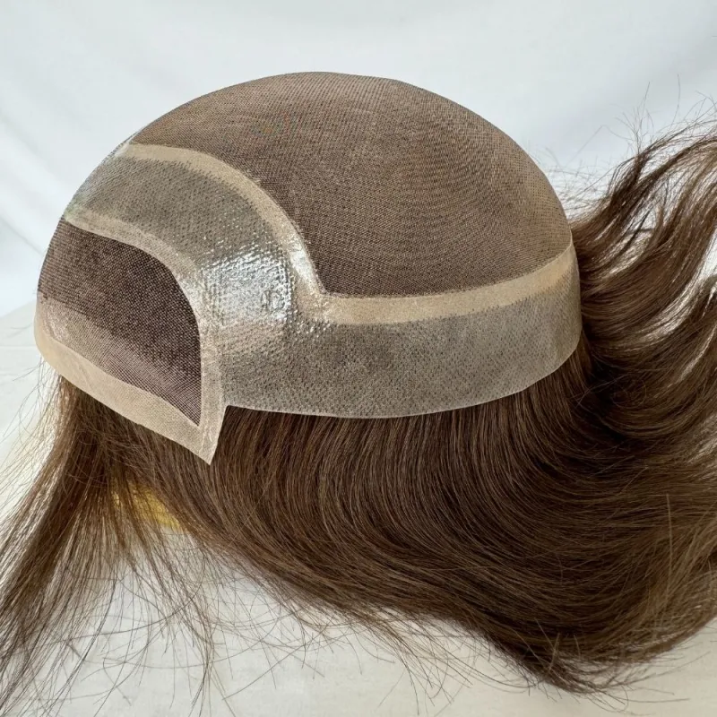 Toupee 100% Human Hair Super Swiss Lace European  Hair Mono Lace with PU Hairpiece Replacement System for Men 8X10 Inch