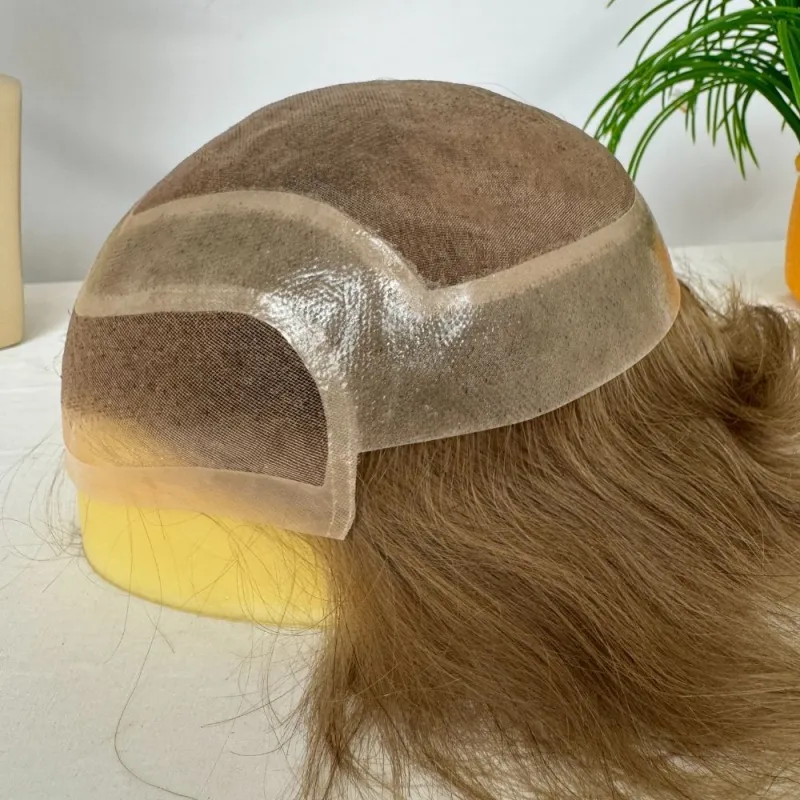 Toupee 100% Human Hair Super Swiss Lace European  Hair Mono Lace with PU Hairpiece Replacement System for Men 8X10 Inch
