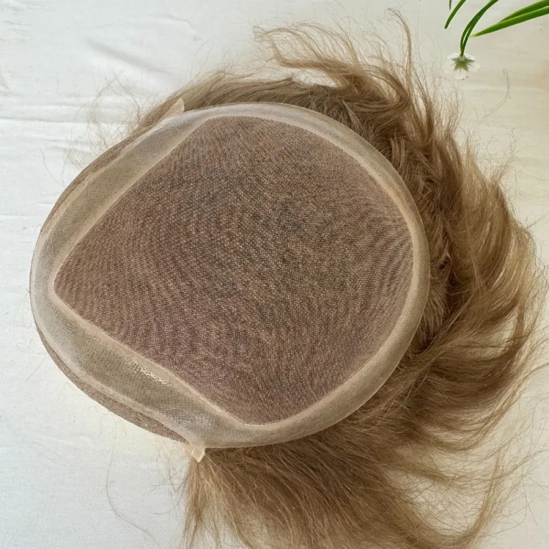 Toupee 100% Human Hair Super Swiss Lace European  Hair Mono Lace with PU Hairpiece Replacement System for Men 8X10 Inch
