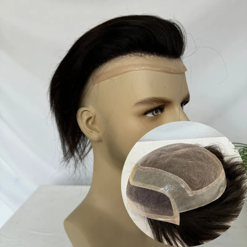 Toupee 100% Human Hair Super Swiss Lace European  Hair Mono Lace with PU Hairpiece Replacement System for Men 8X10 Inch
