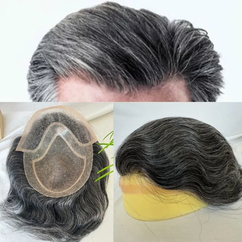 Toupee 100% Human Hair Super Swiss Lace European  Hair Mono Lace with PU Hairpiece Replacement System for Men 8X10 Inch