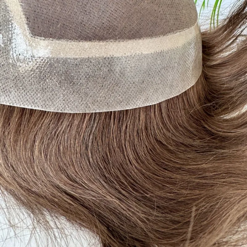 Toupee 100% Human Hair Super Swiss Lace European  Hair Mono Lace with PU Hairpiece Replacement System for Men 8X10 Inch