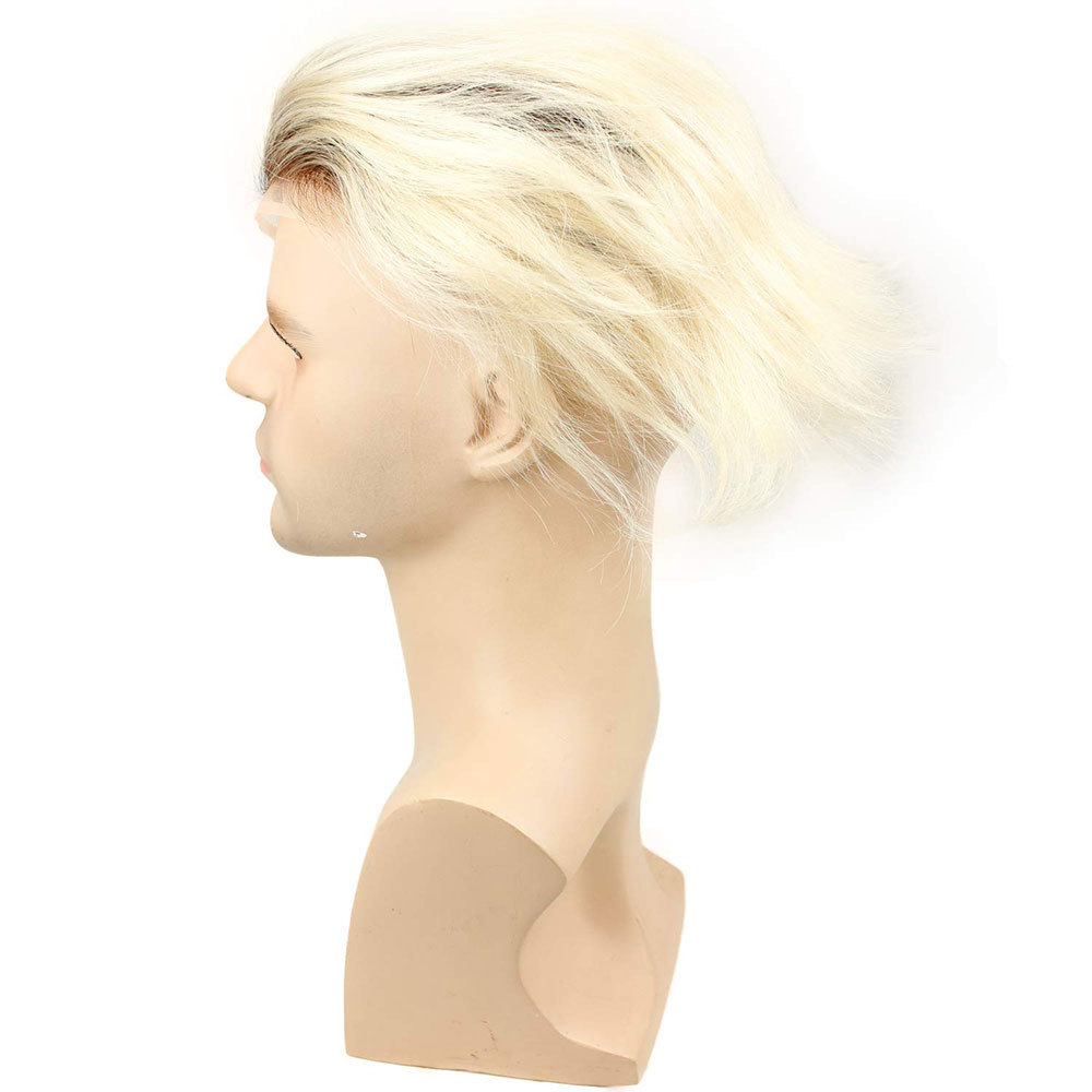 Best Toupee 100% Human Hair Super Swiss Lace European Virgin Hair Hairpiece Replacement System for men  80% #1B Color Mixed 20% Grey Hair(10'x8')