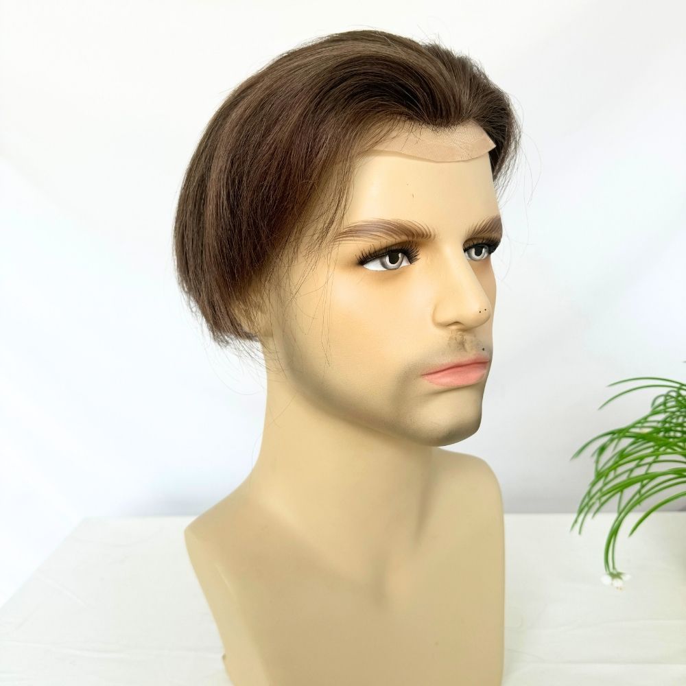 Toupee 100% Human Hair Super Swiss Lace European  Hair Mono Lace with PU Hairpiece Replacement System for Men 8X10 Inch
