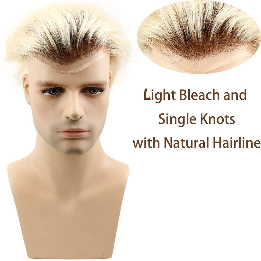 Toupee 100% Human Hair Super Swiss Lace European Hair Mono Lace with PU Hairpiece Replacement System for Men 8X10 Inch Natural Black