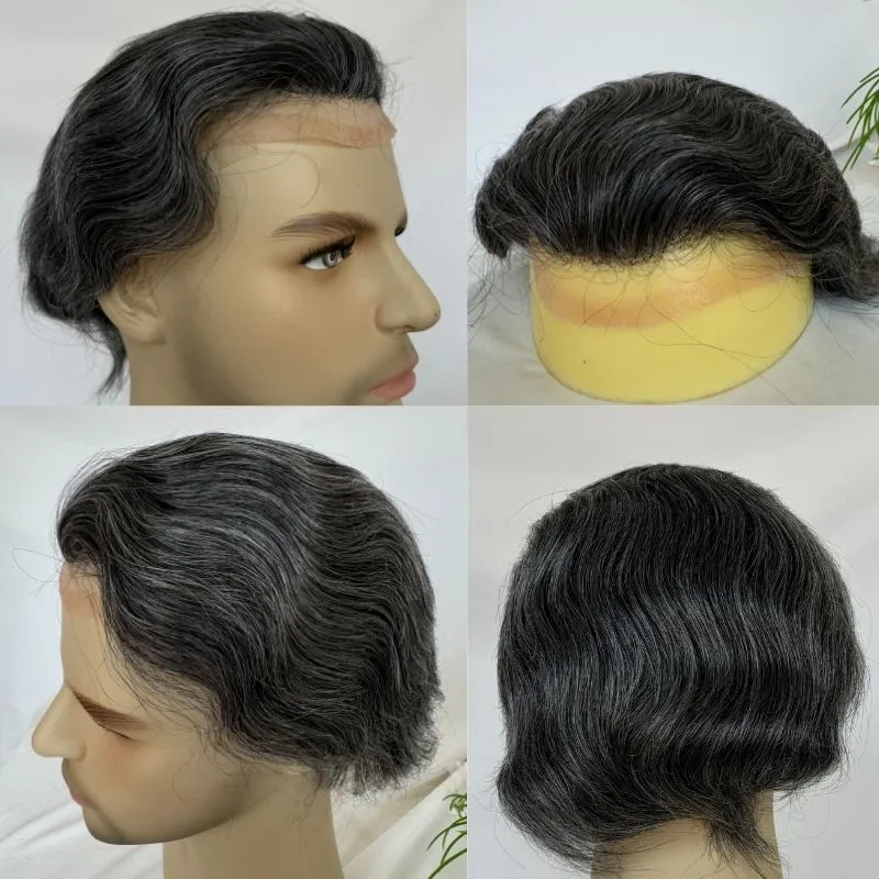 Toupee 100% Human Hair Super Swiss Lace European  Hair Mono Lace with PU Hairpiece Replacement System for Men 8X10 Inch