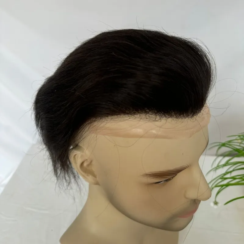 Toupee 100% Human Hair Super Swiss Lace European  Hair Mono Lace with PU Hairpiece Replacement System for Men 8X10 Inch