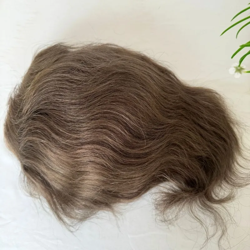 Toupee 100% Human Hair Super Swiss Lace European  Hair Mono Lace with PU Hairpiece Replacement System for Men 8X10 Inch
