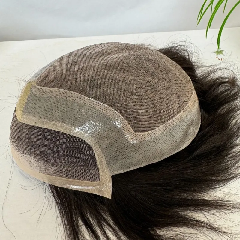 Toupee 100% Human Hair Super Swiss Lace European  Hair Mono Lace with PU Hairpiece Replacement System for Men 8X10 Inch