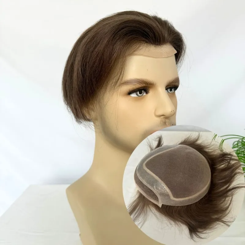 Toupee 100% Human Hair Super Swiss Lace European  Hair Mono Lace with PU Hairpiece Replacement System for Men 8X10 Inch