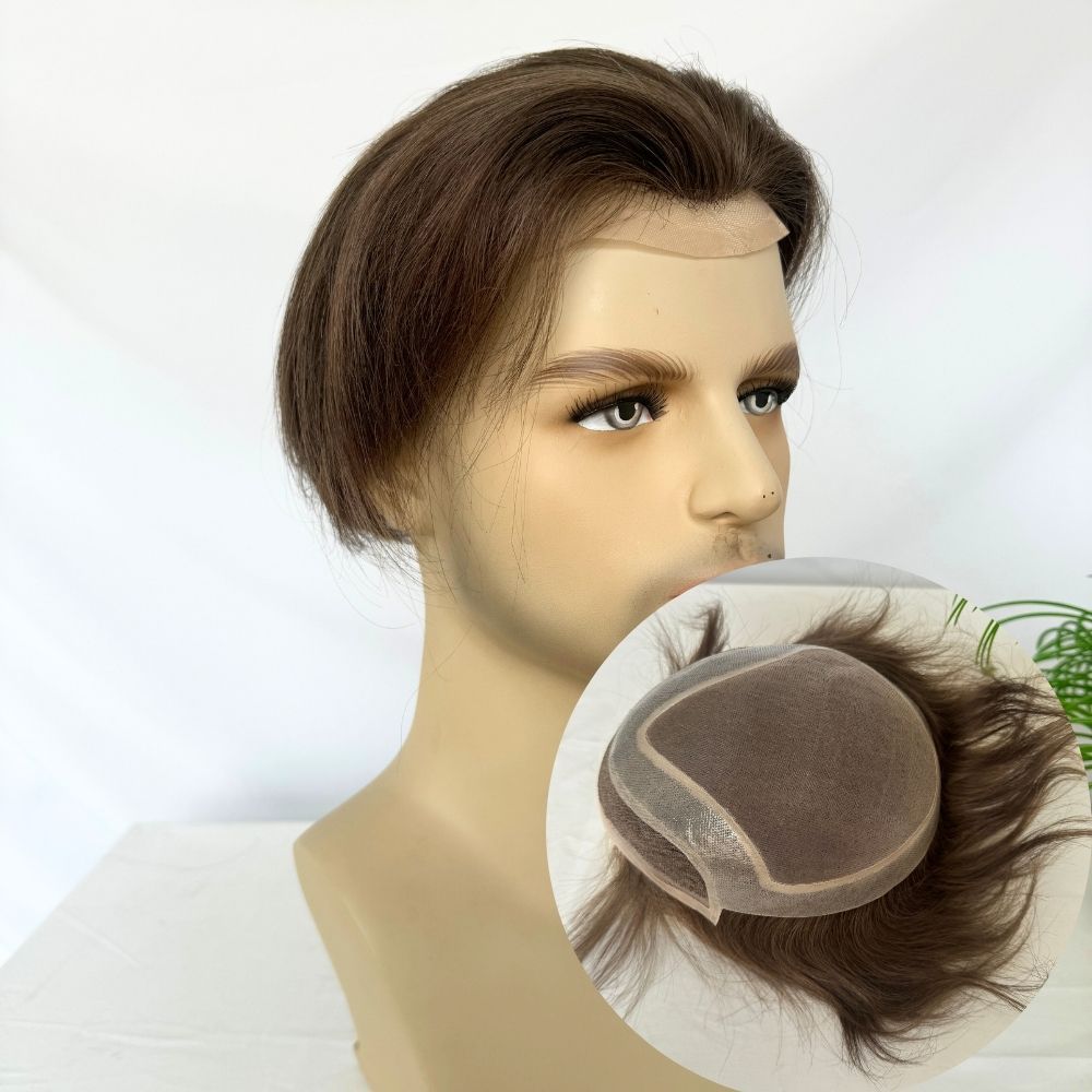 Toupee 100% Human Hair Super Swiss Lace European  Hair Mono Lace with PU Hairpiece Replacement System for Men 8X10 Inch