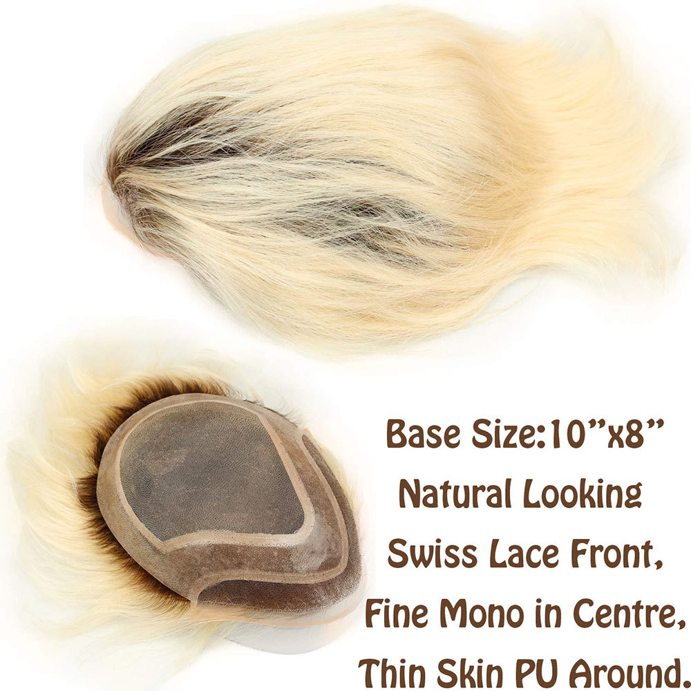 Best Toupee 100% Human Hair Super Swiss Lace European Virgin Hair Hairpiece Replacement System for men  80% #1B Color Mixed 20% Grey Hair(10'x8')