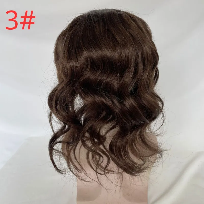 12 Inch Men's Toupee Mono Lace with PU Hair for Men 100% Human Hair 8x10 Inch Loose Wave Natural Black Hair System