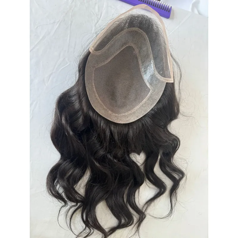 12 Inch Men's Toupee Mono Lace with PU Hair for Men 100% Human Hair 8x10 Inch Loose Wave Natural Black Hair System