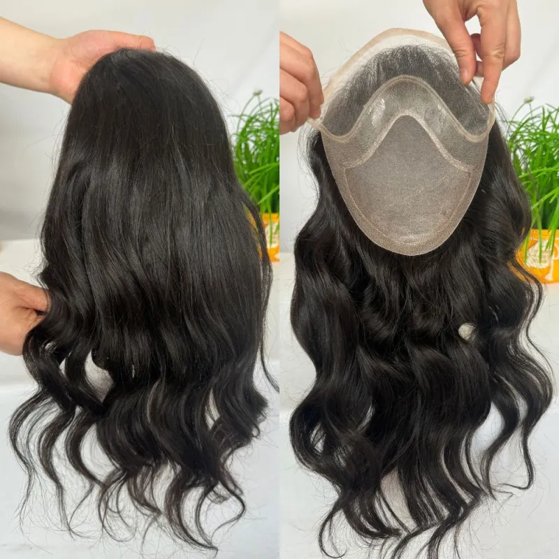 12 Inch Men's Toupee Mono Lace with PU Hair for Men 100% Human Hair 8x10 Inch Loose Wave Natural Black Hair System