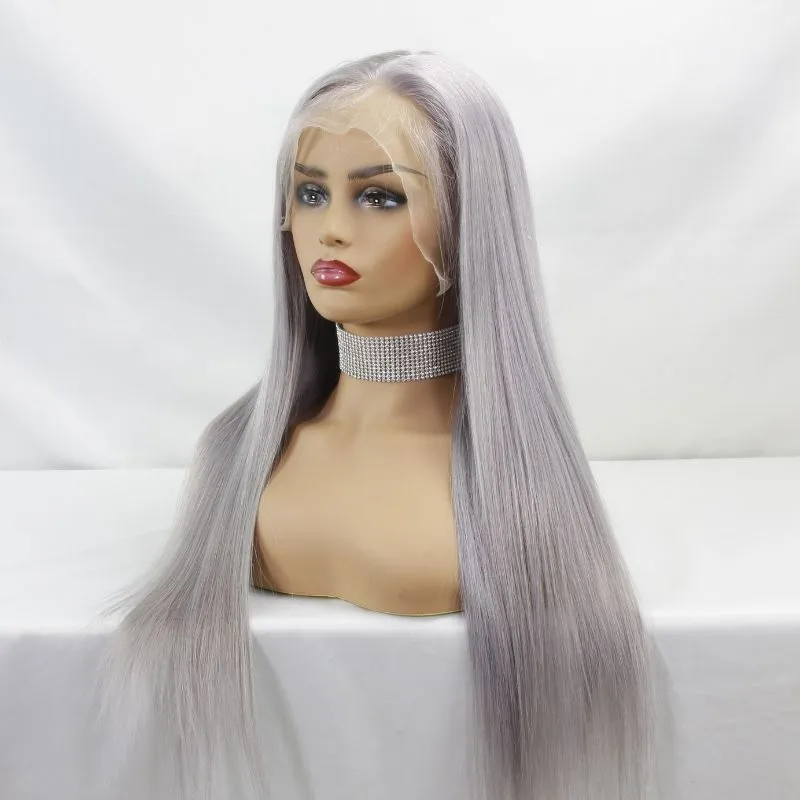 Eseewigs Full  Lace Wigs Grey Colored Wig 100% European Human Hair Straight Human Hair Wigs For Women Blonde Wig Transparent HD Lace Wigs