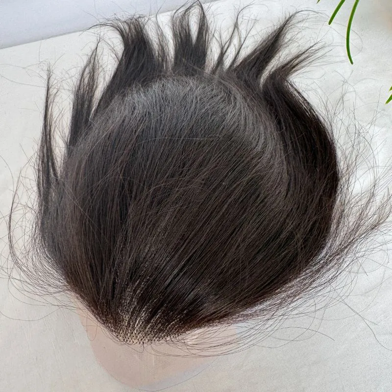 Eseewigs French Lace Front with PU Men Toupee 100% European Human Hair  4.5x7 Inch Hairpiece 10 Inch Hair Replacement For Men Natural Black Hair System